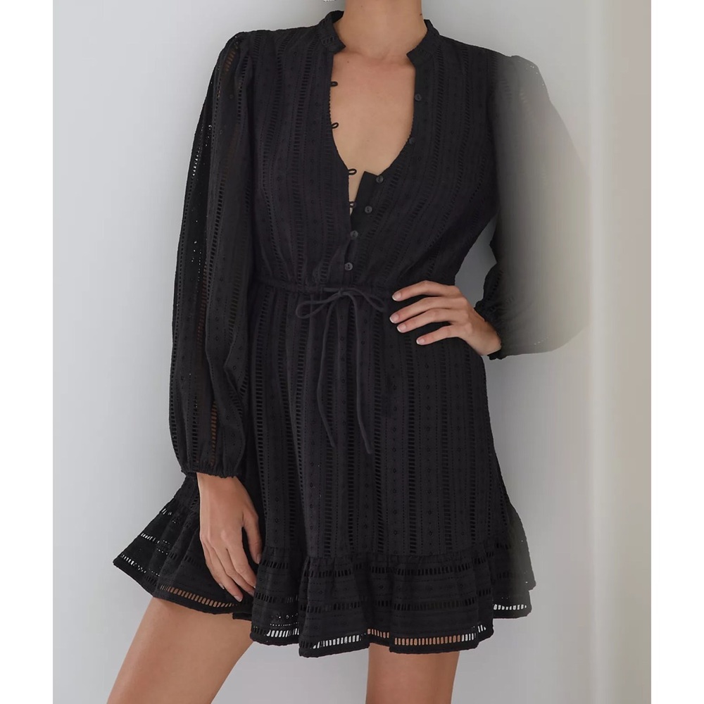 Forever That Girl Eyelet Mini Dress 2X Black Anthropologie- fits like 3x